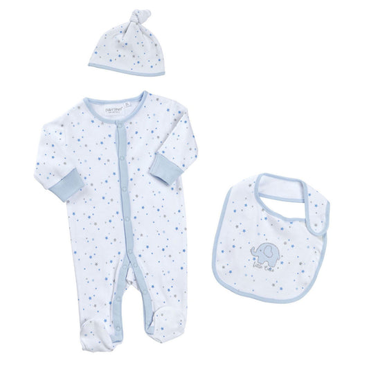 Little Cutie Elephant 3 Piece Layette Set - Blue 6-9 Months