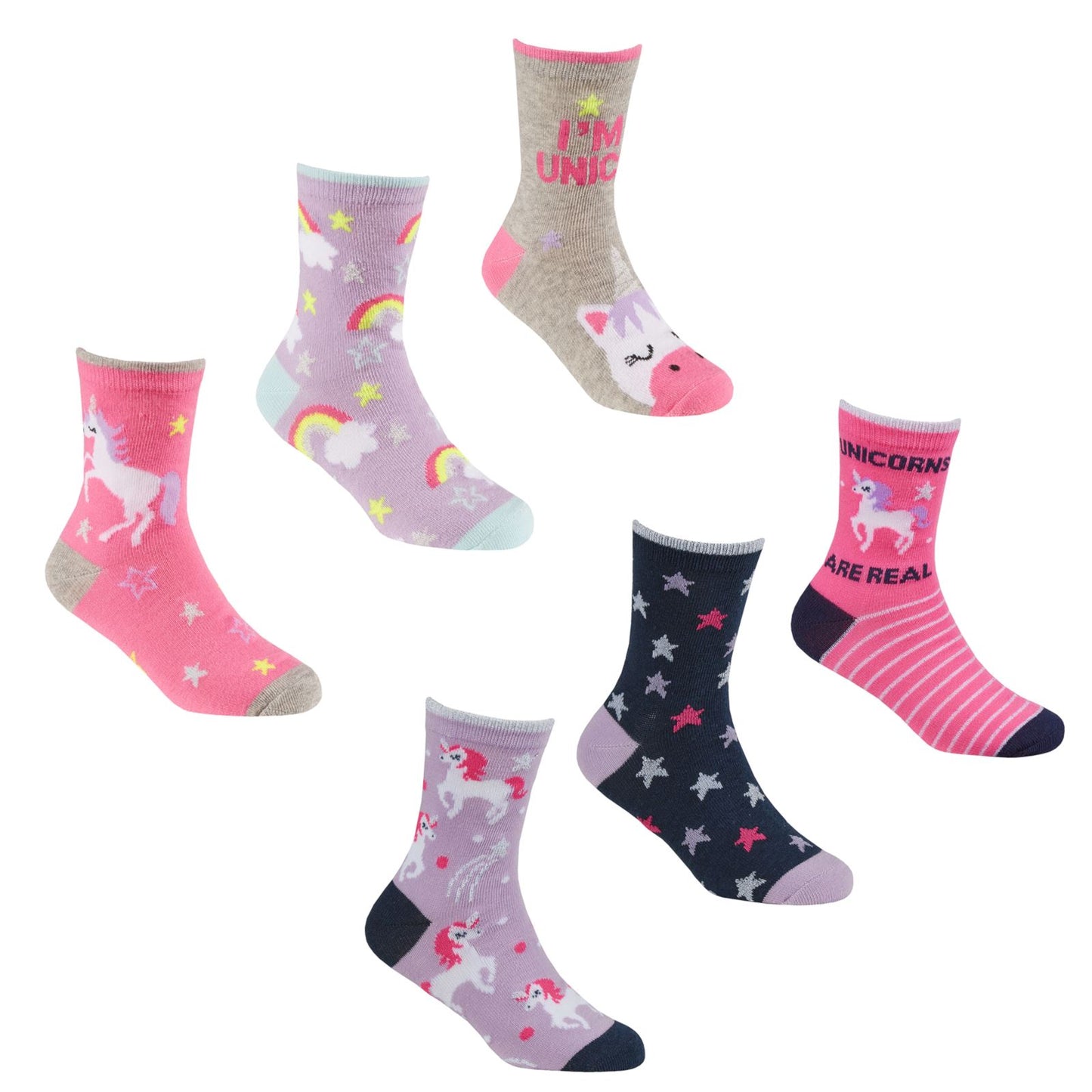 Novelty Cotton Rich Socks Kids (6 Pairs) - Various Designs Kids Size UK 6-8