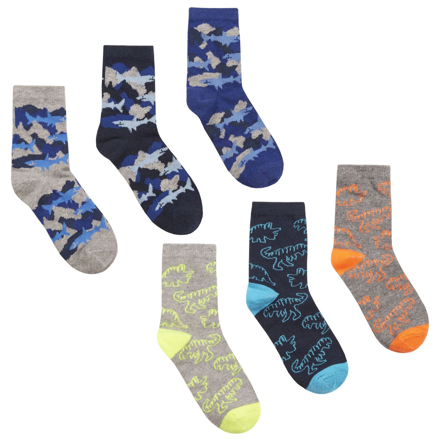 Novelty Cotton Rich Socks Kids (6 Pairs) - Various Designs Kids Size UK 6-8