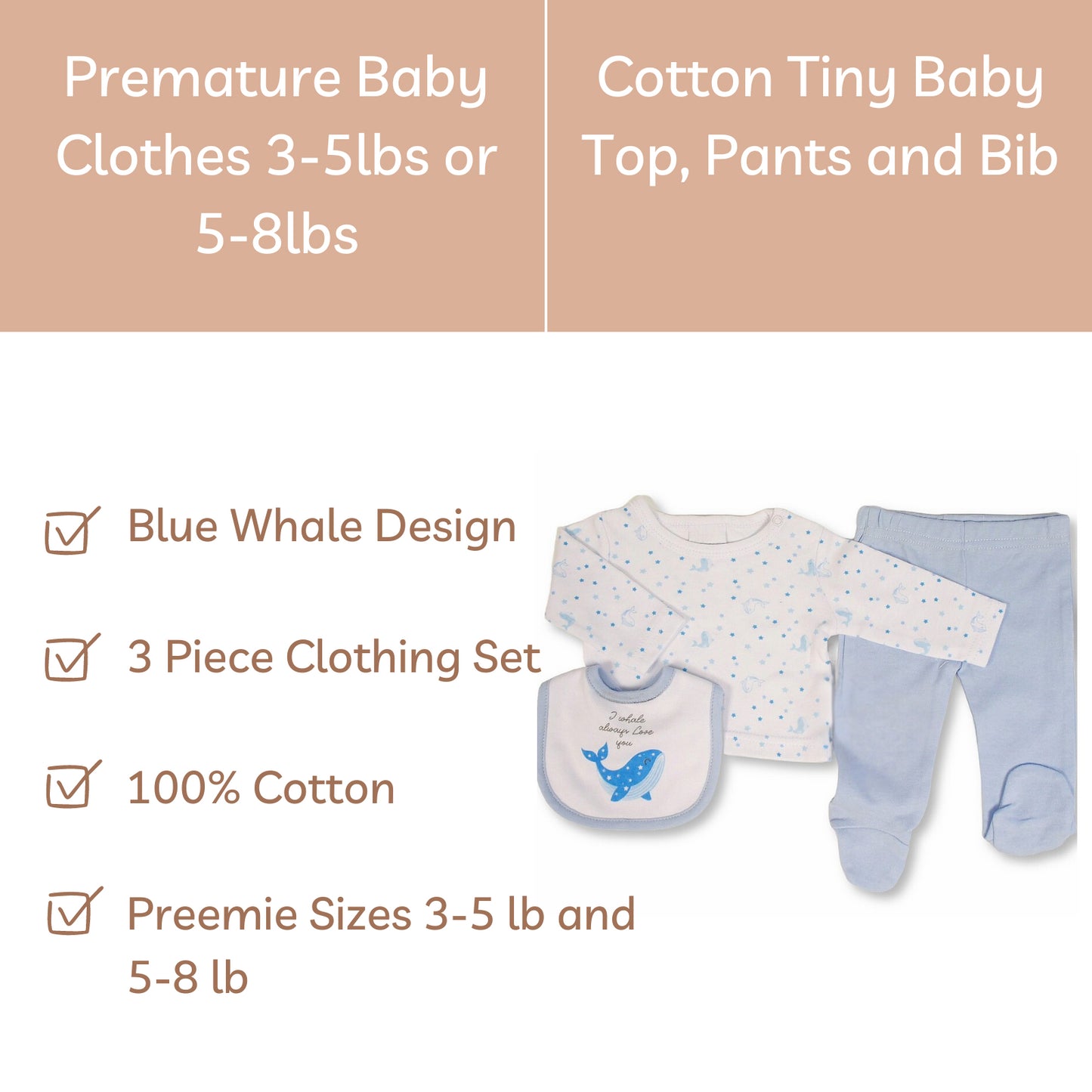 Premature Baby Top, Pants & Bib Set