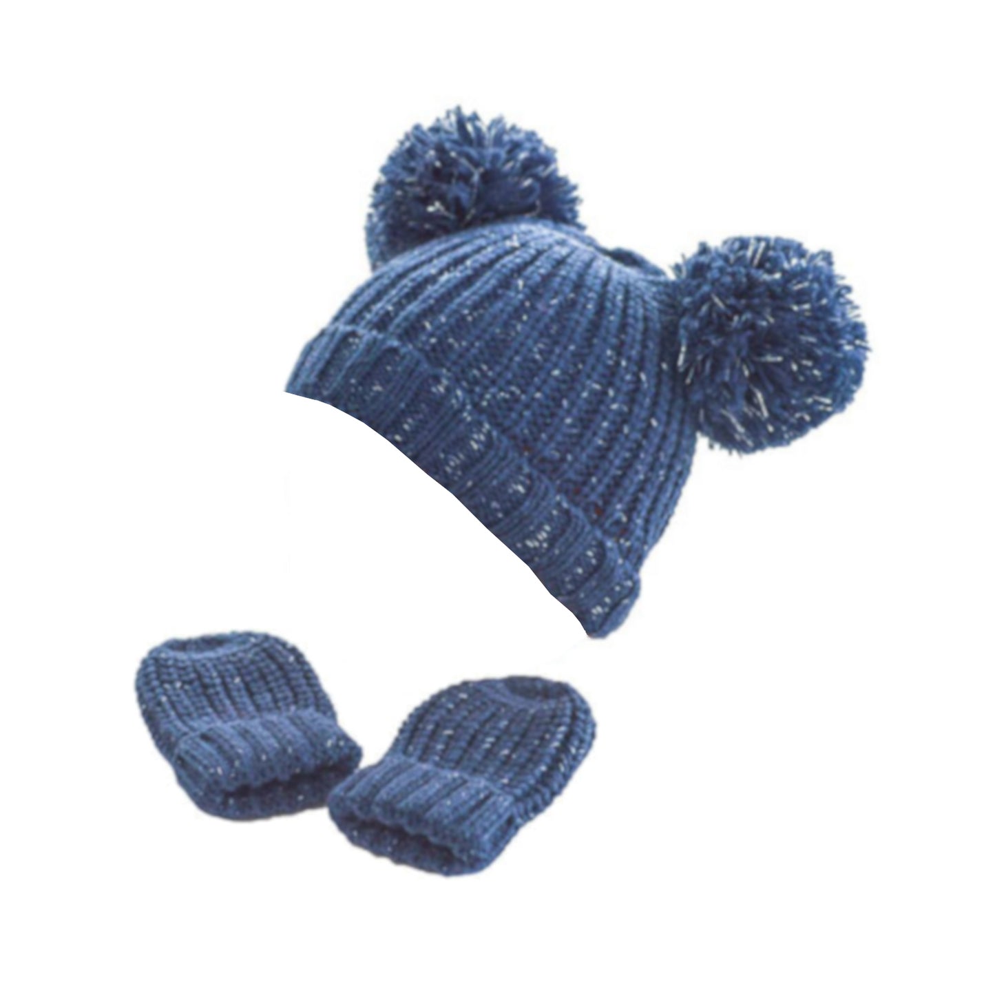 Glitter Pom Pom Hat And Mitten Set Navy 0-12 Months