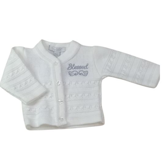 Tiny Chick Knitted Cardigan - White 'Blessed' 3-5lb & 5-8lb