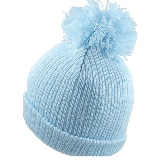 Baby Knitted Hat with Pom-Pom - Newborn to 12 Months