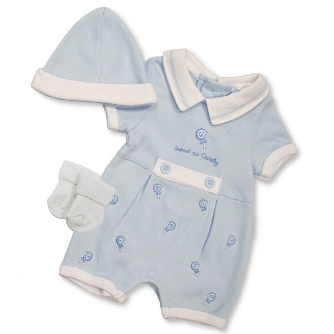 Premature Baby Short Romper, Hat & Socks Set 3-5lb & 5-8lb