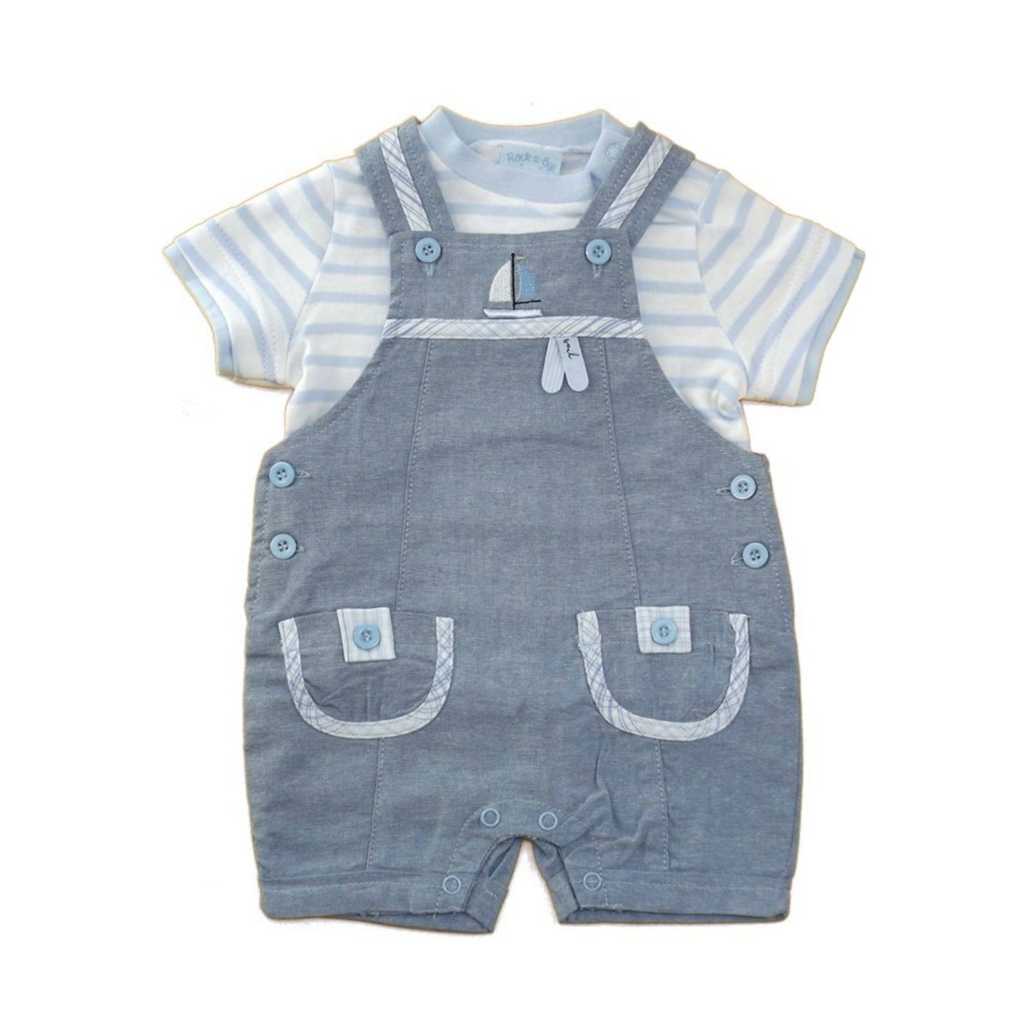 Baby Boys Chambray Cotton Dungaree & T-Shirt Set