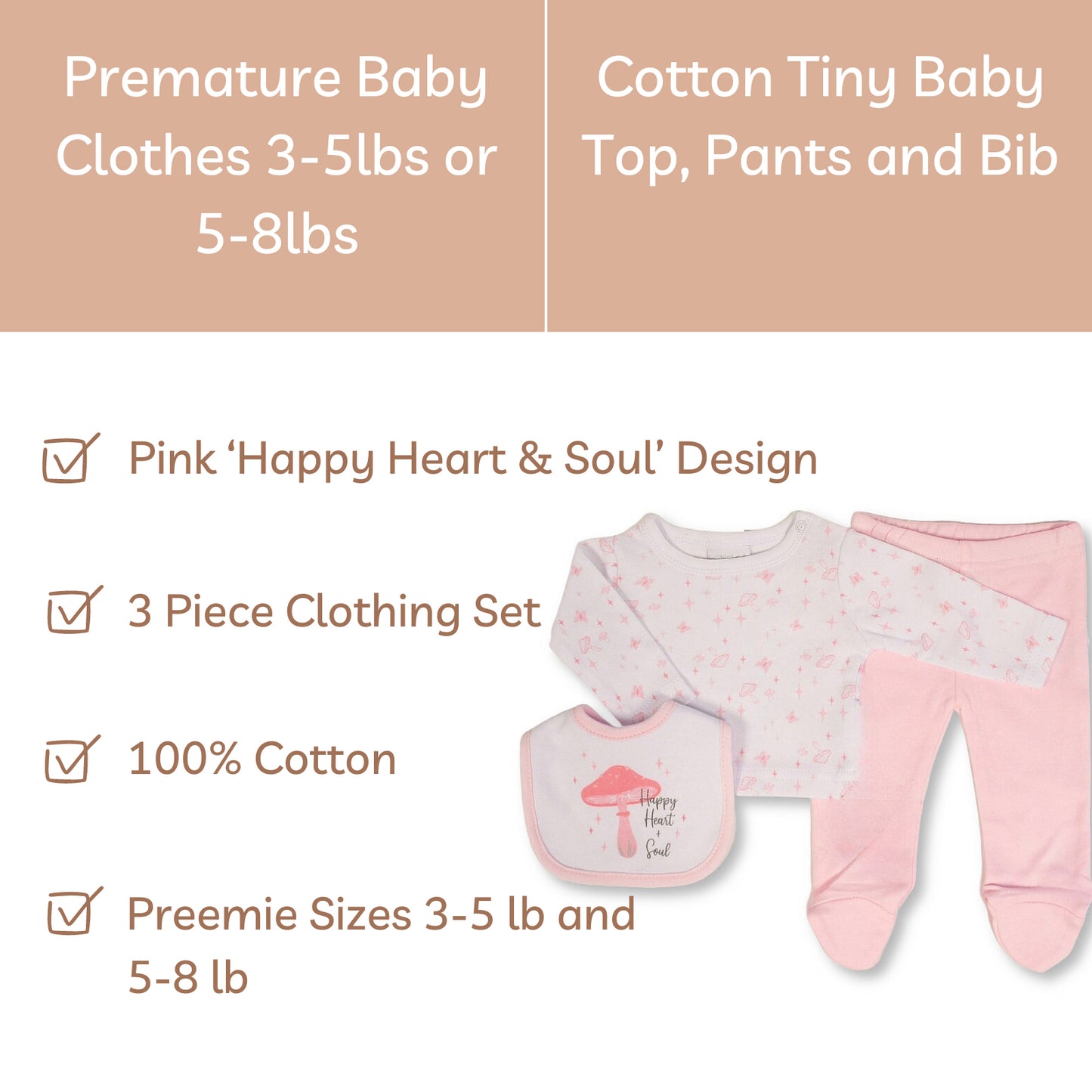 Premature Baby Top, Pants & Bib Set