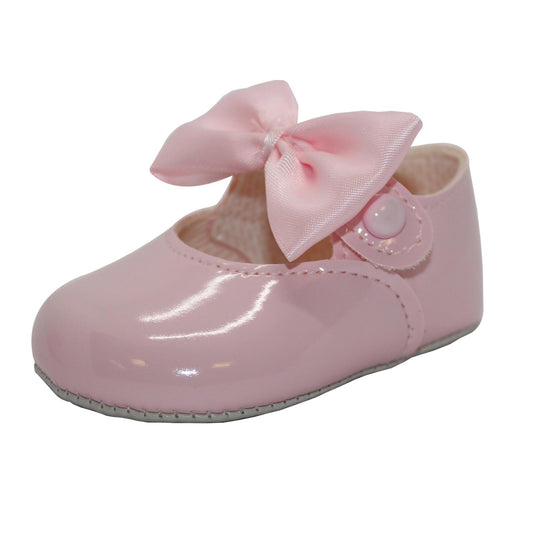 Baby Girls Bow Shoes - Soft Sole, Made in Britain, UK 0-3, Pink