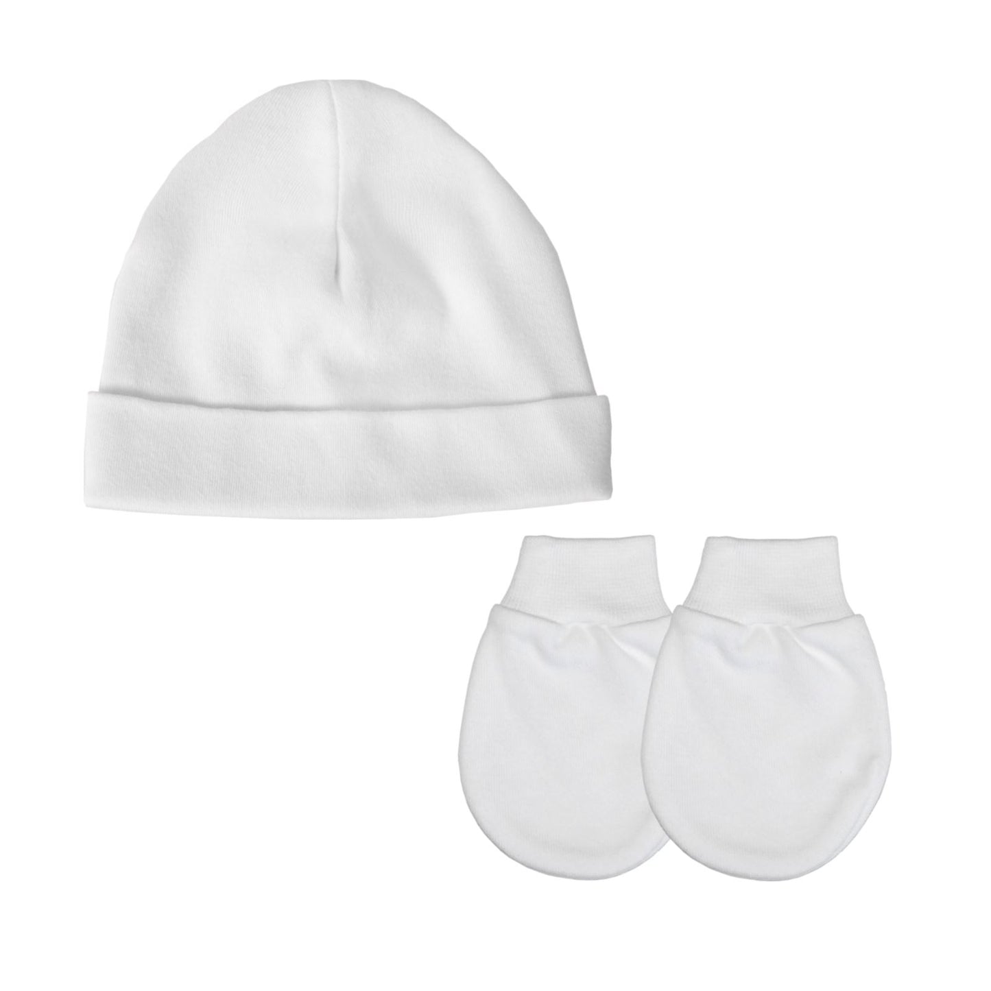 Baby Boys & Girls Hat And Scratch Mitts Set - Pure Cotton, White