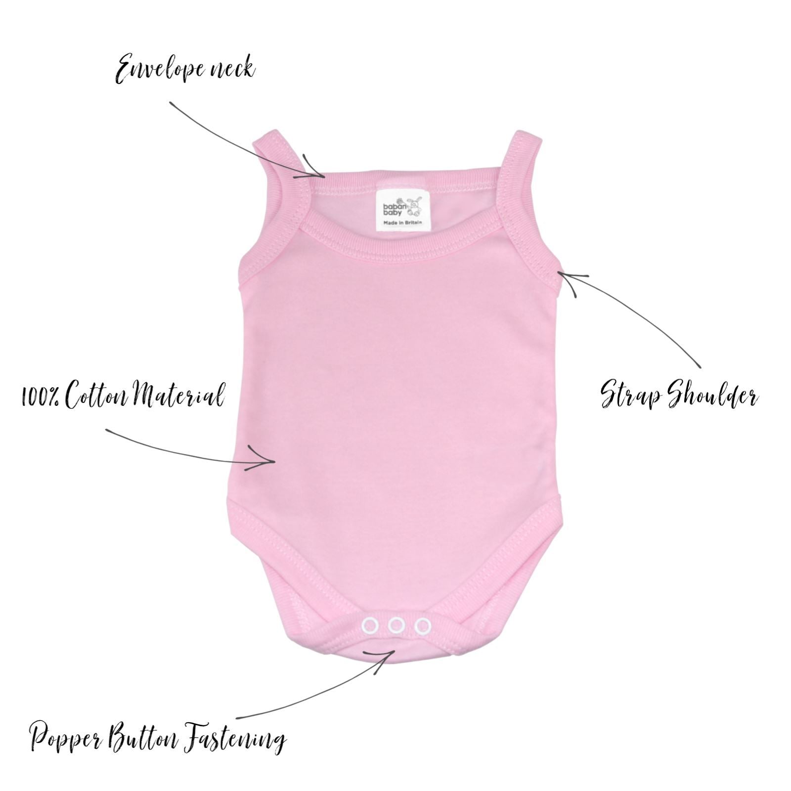 Baban Baby Bodysuits - 100% Cotton, Made in Britain, Sleeveless - Pink