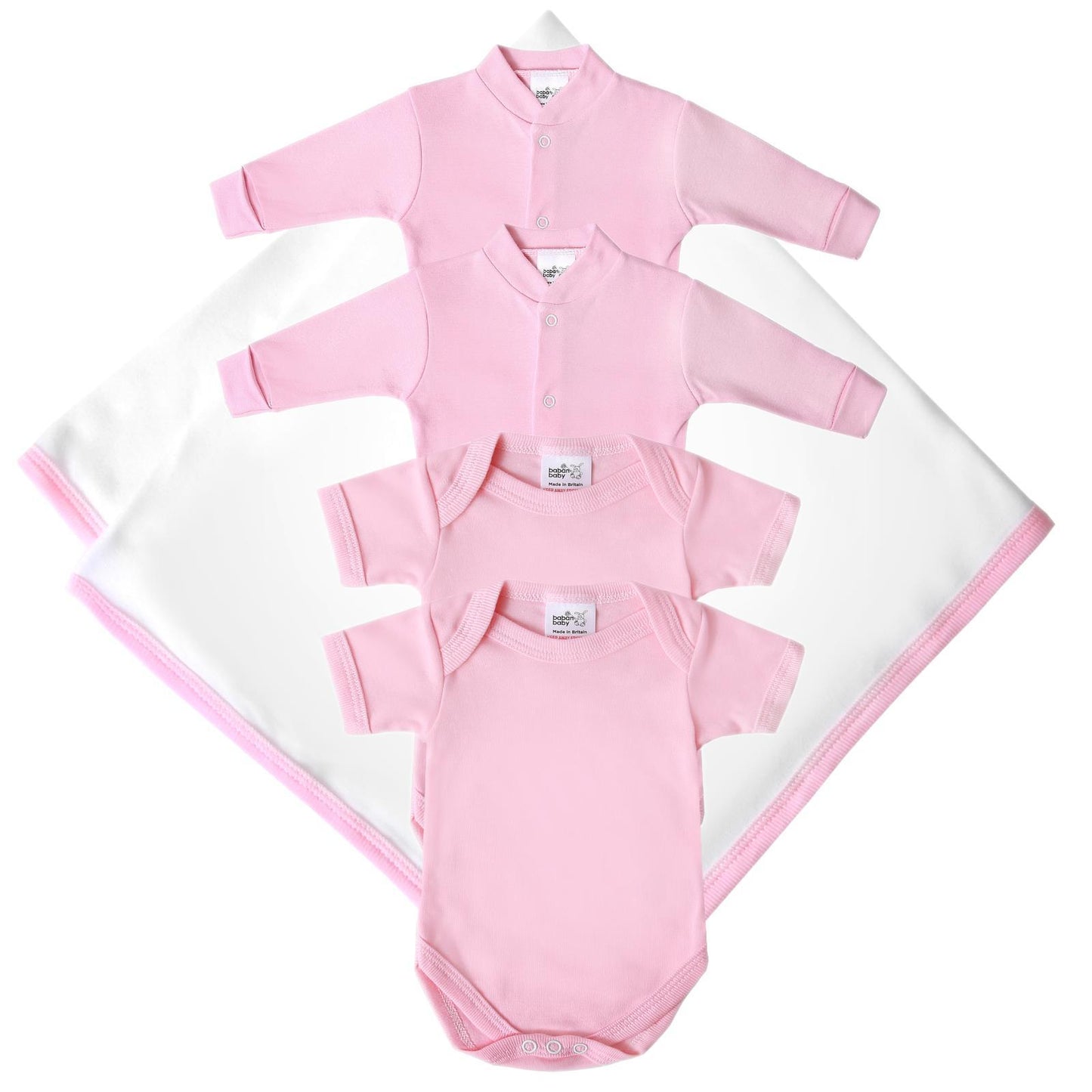 Baban Baby 5 Piece Set - 100% Cotton Clothing, Made In Britain - Pink