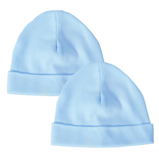 Baban Baby Hats - 2 Pack - 100% Cotton, Made In Britain - Blue