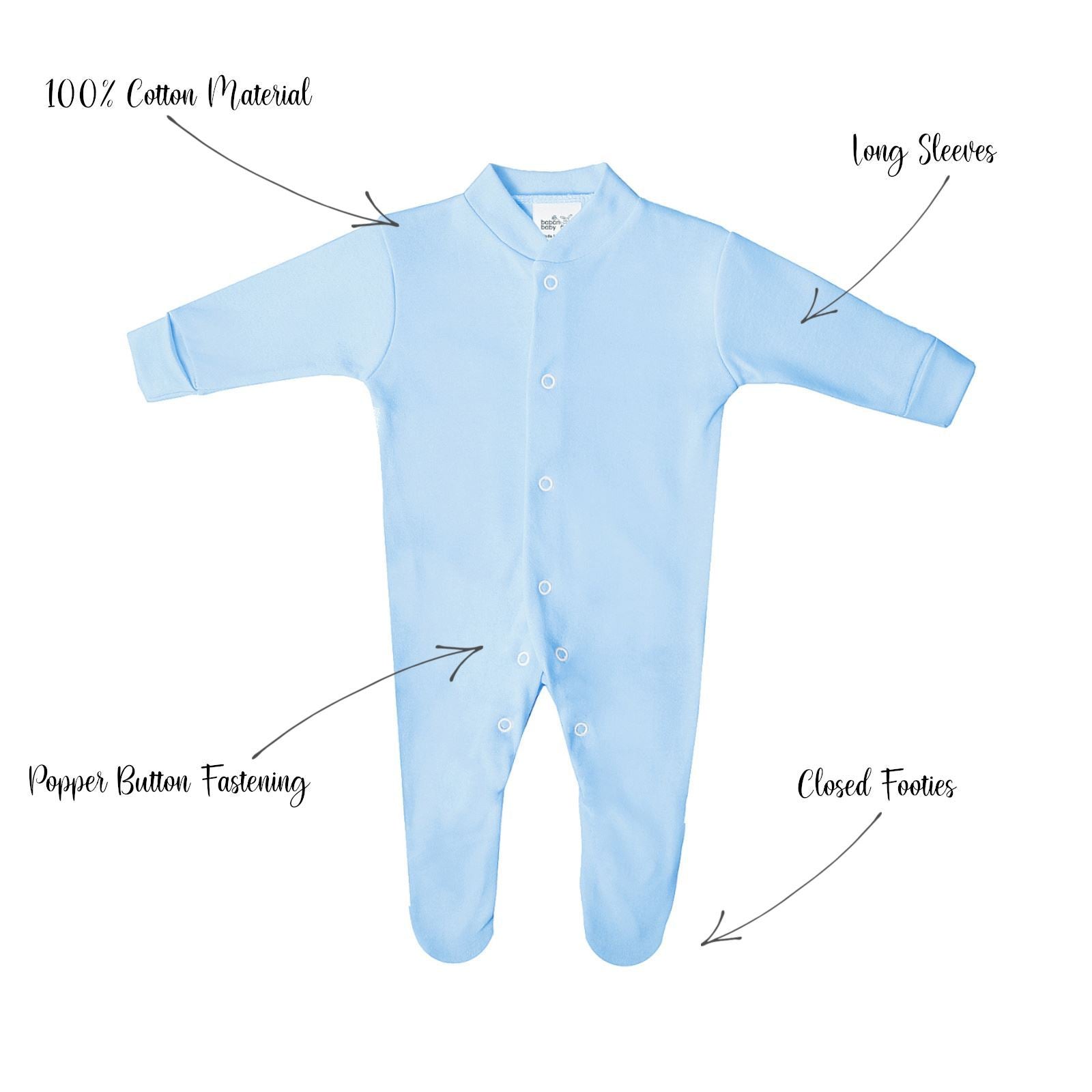 Premature Tiny Baby Boys Sleepsuits, Preemie Baby Grows, 2 Pack - Blue