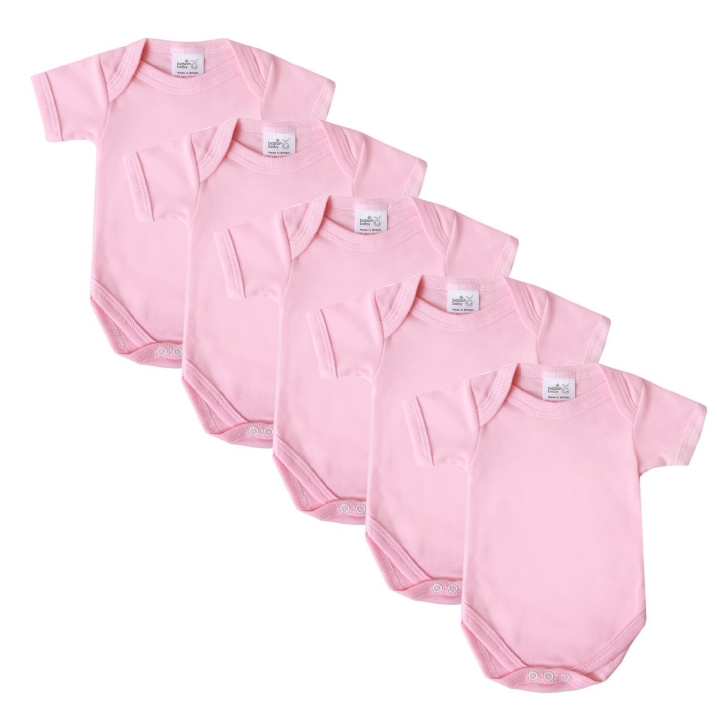 Baban Baby Bodysuits - 5 Pack - 100% Cotton, Made In Britain - Pink