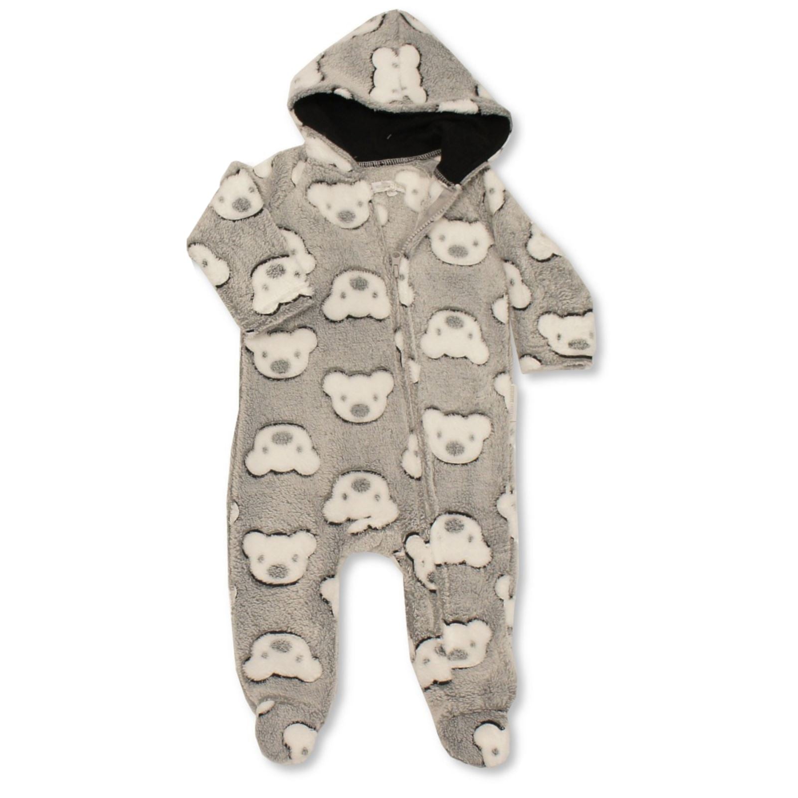 Baby Boys Girls Fleece Onesie Teddy Bear Pattern Grey Baby Togs