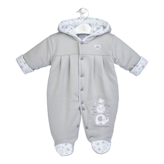 Baby Boys & Girls Pramsuit, 'Little Friends' Applique - Grey