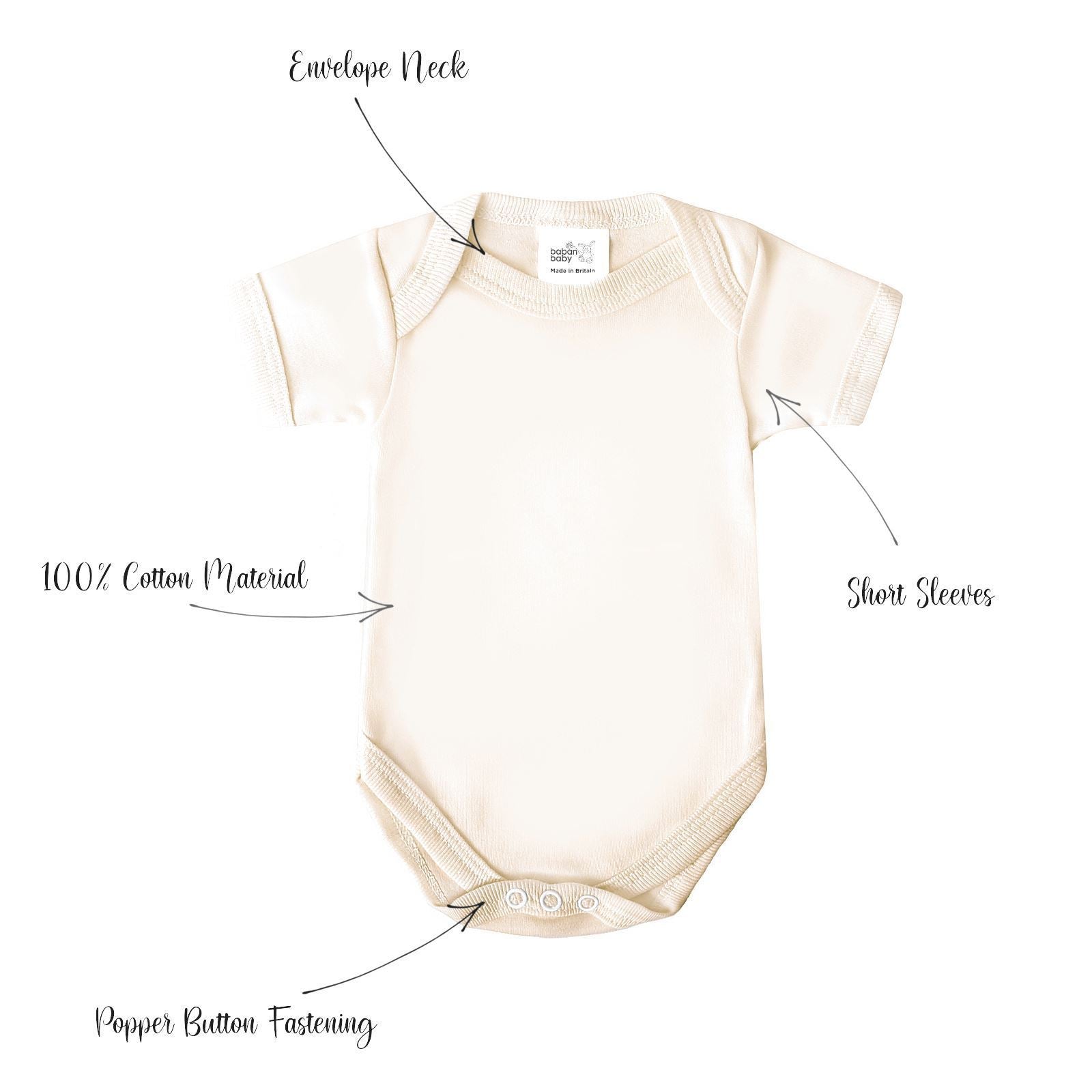 Baban Baby Bodysuits - 3 Pack - 100% Cotton, Made In Britain - Cream