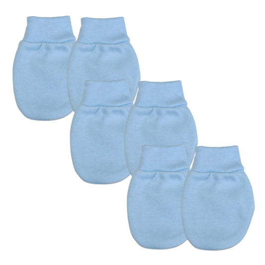 Baby Boys Scratch Mitts / Mittens, 3 Pairs, Cotton, Made in UK - Blue