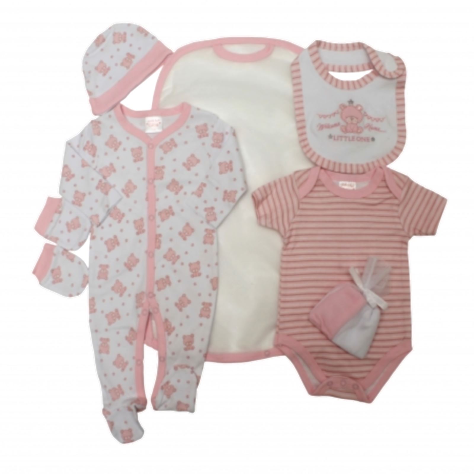 Baby Girls Clothing Gift Set, 0-3 Months - Pure Cotton, Pink & White