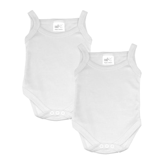 Baban Baby Bodysuits - 100% Cotton, Made in Britain, Sleeveless - White