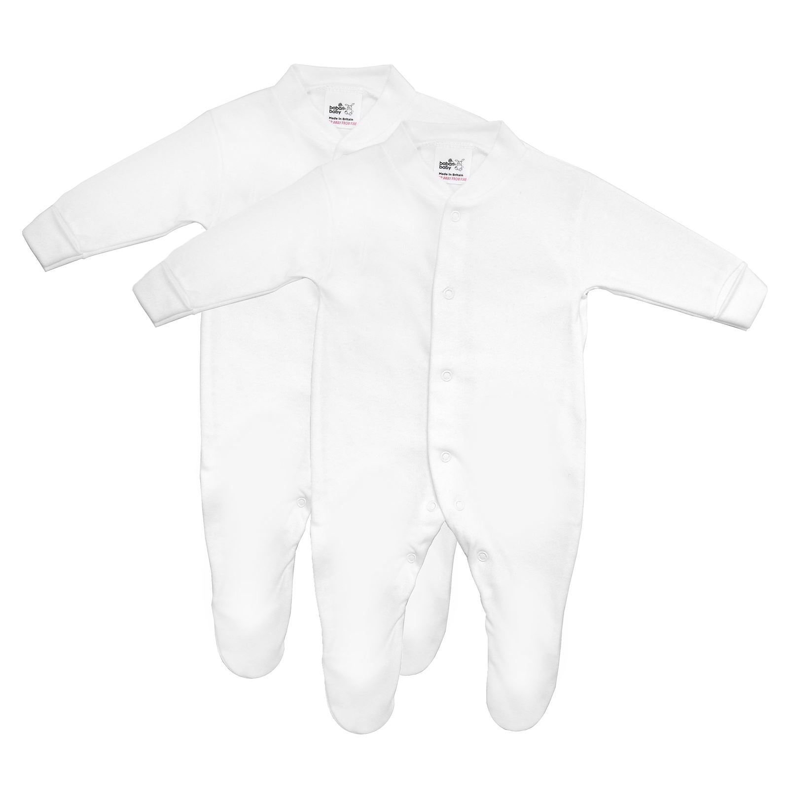 Premature Tiny Baby Sleepsuits, Boys & Girls Baby Grows, 2 Pack, White