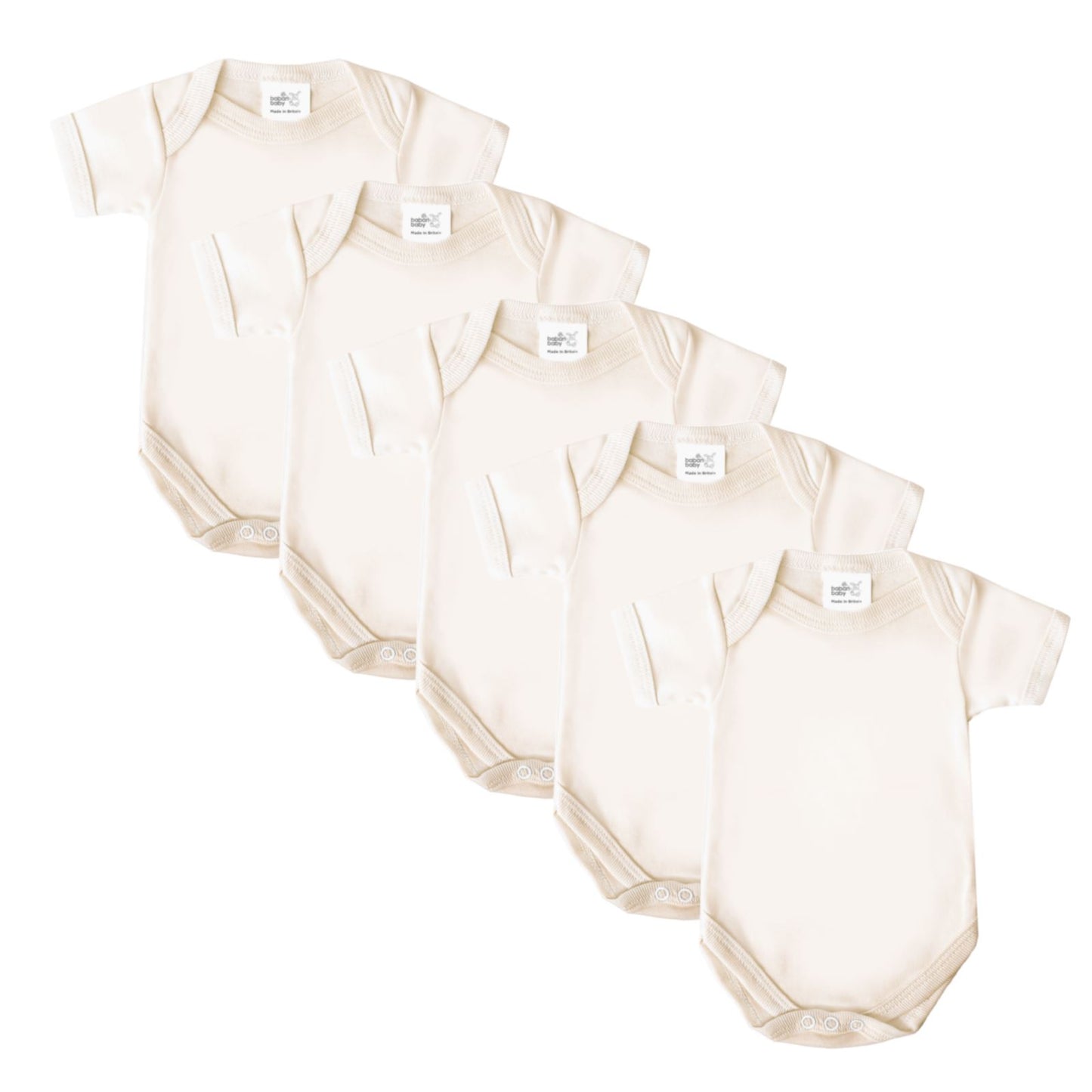 Baban Baby Bodysuits - 5 Pack - 100% Cotton, Made In Britain - Cream