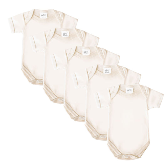 Baban Baby Bodysuits - 5 Pack - 100% Cotton, Made In Britain - Cream