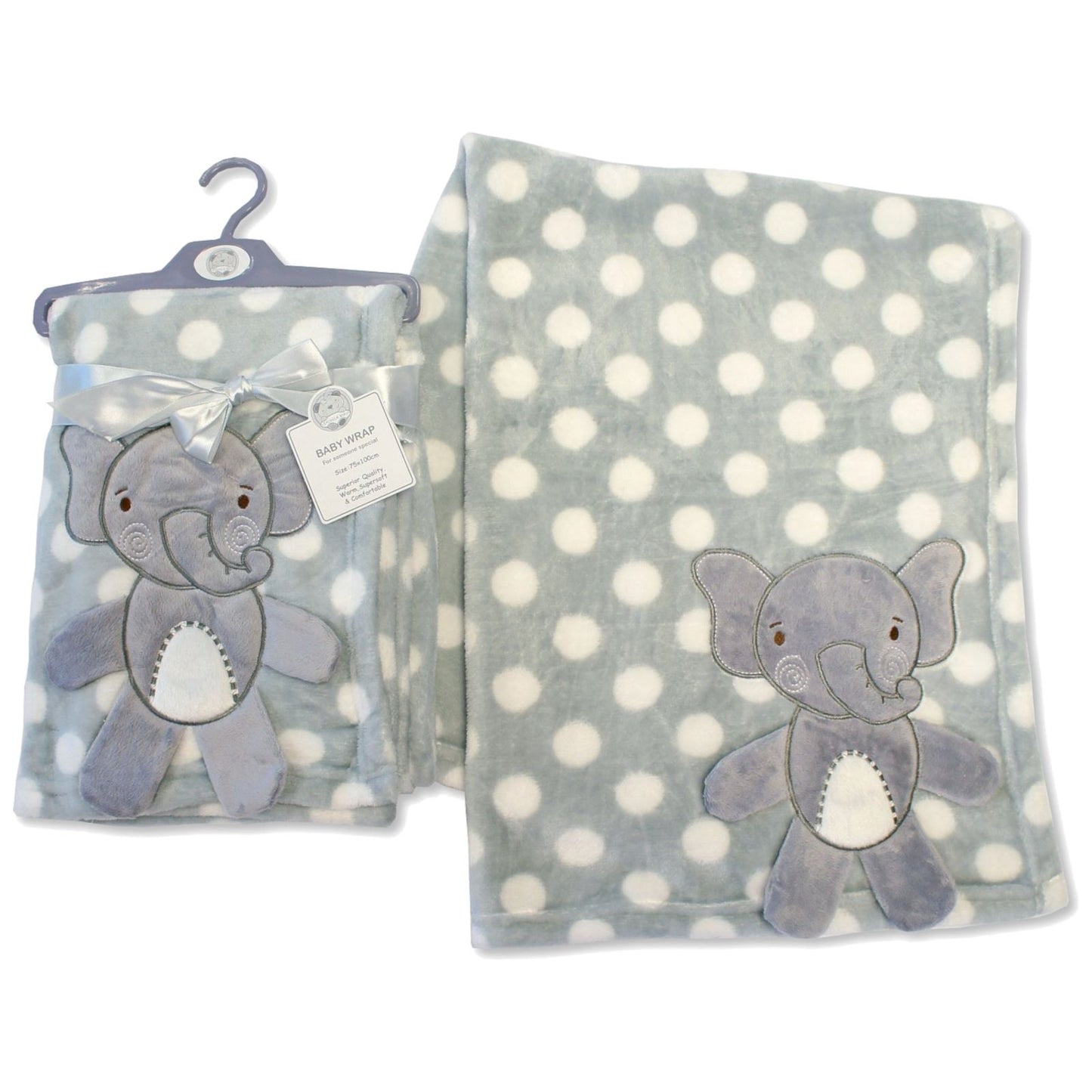 Baby Wrap, Fleece Swaddle Blanket - 3D Elephant, Boys, Girls - Grey