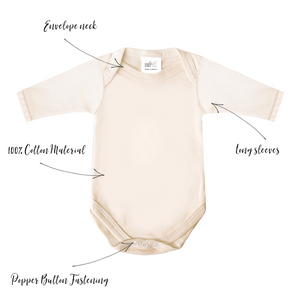 Baban Baby Long Sleeve Bodysuits, 3 Pack, 100% Cotton, Made in Britain - Cream