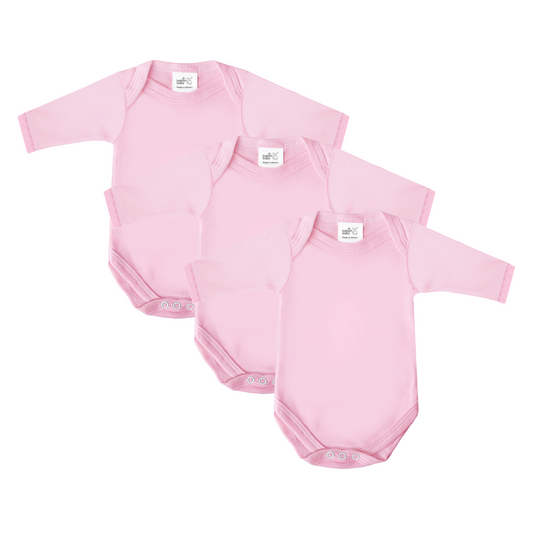 Baban Baby Long Sleeve Bodysuits, 3 Pack, 100% Cotton, Made in Britain - Pink