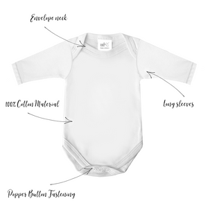 Baban Baby Long Sleeve Bodysuits, 3 Pack, 100% Cotton, Made in Britain - White