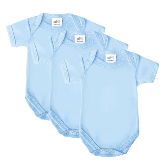 Baby Bodysuit Vests, British Made 100% Cotton, Blue, Boys