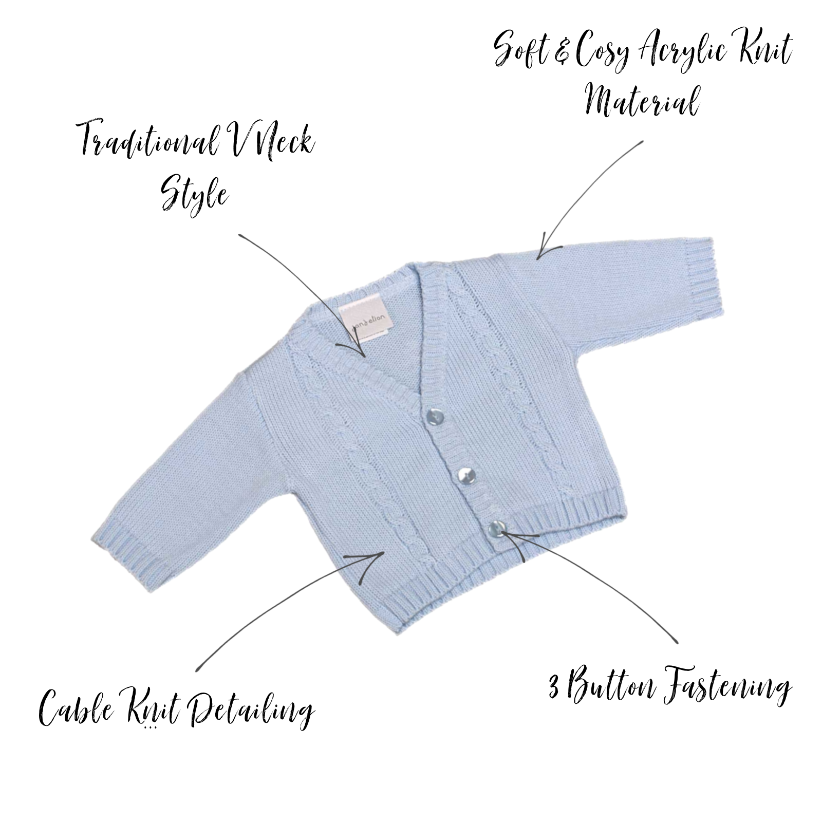 Baby Boys Cable Knitted Cardigan - Blue, Dandelion - 0-18 Months