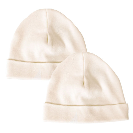 Baban Baby Hats - 2 Pack - 100% Cotton, Made In Britain - Cream