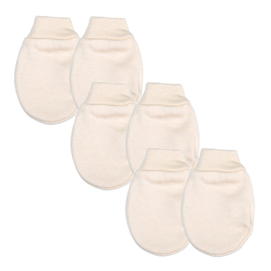 Baby Boys & Girls Scratch Mitts, 3 Pairs, Cotton, Made in UK - Cream