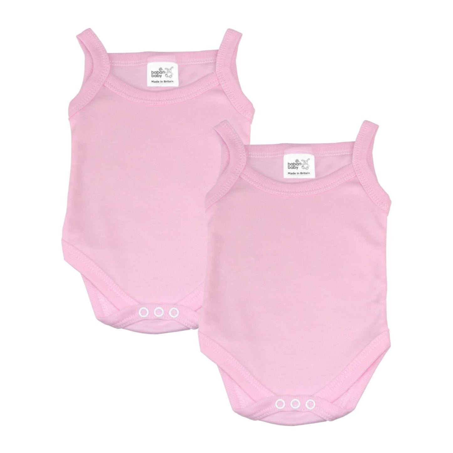 Baban Baby Bodysuits - 100% Cotton, Made in Britain, Sleeveless - Pink