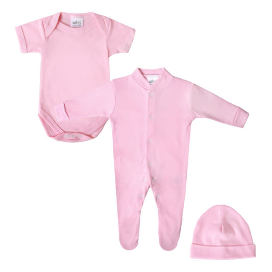 Baby Boys Set, Sleepsuit, Bodysuit, Hat, Made in UK, Pure Cotton, Pink