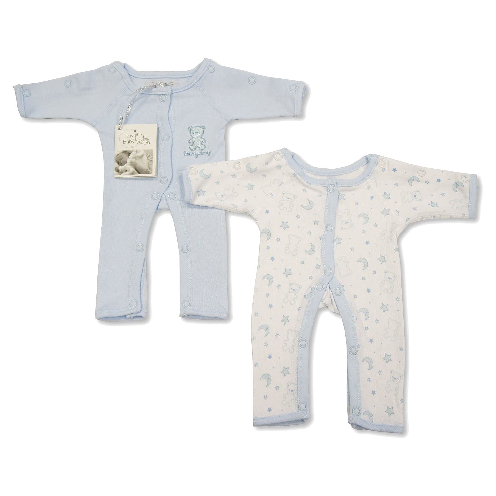 Premature Baby Boys Incubator Sleepsuits, 2 Pack, Pure Cotton - Blue