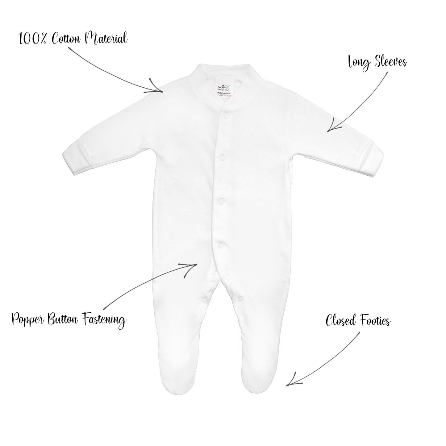 Premature Tiny Baby Sleepsuits, Boys & Girls Baby Grows, 2 Pack, White