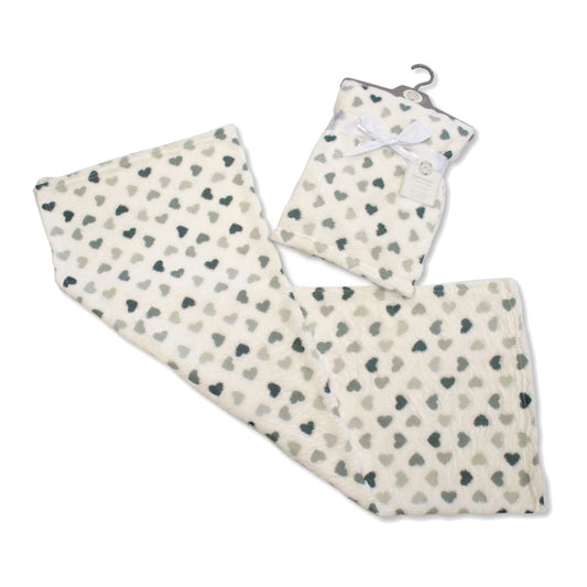 Baby Wrap, Fleece Swaddle Blanket - Hearts, Girls - Grey