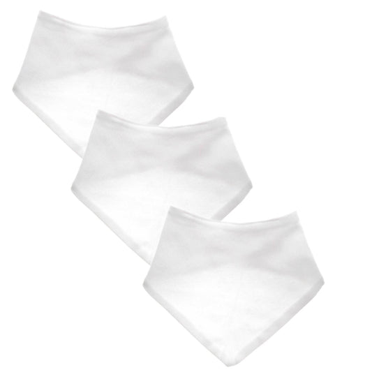 Baby Bandana Bibs - 100% Cotton, White, 3 Pack