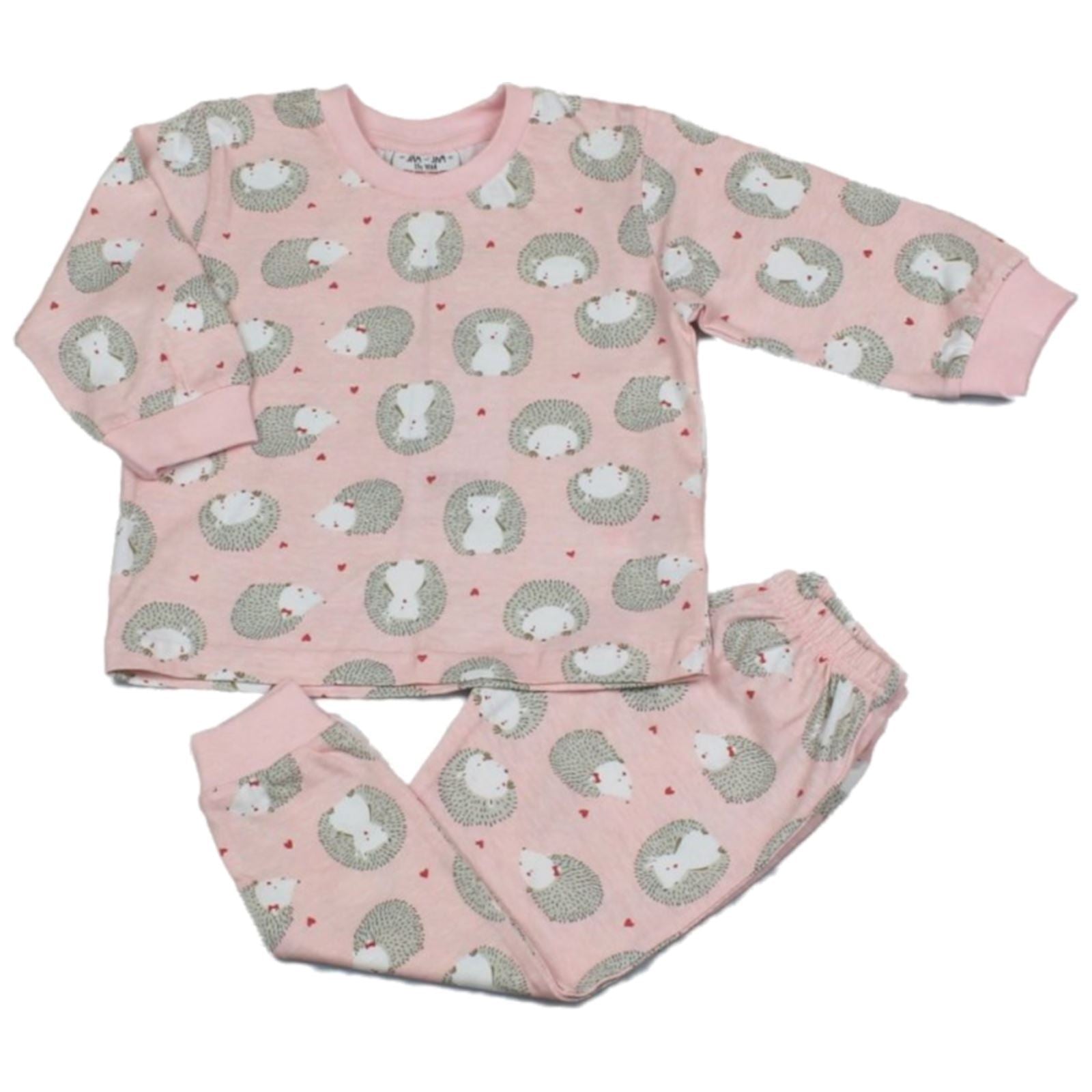 Baby Girls Pyjamas, Top and Bottoms Set - Pink Hedgehog , Pure Cotton