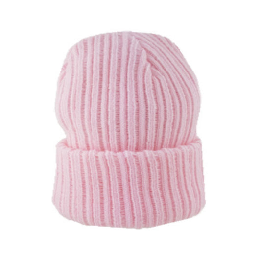 Baby Girls Hat, Winter Ribbed Beanie - Knitted Design, Pink