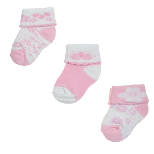 Baby Girls Socks - Flower Pattern, Pink, 0-12 Months