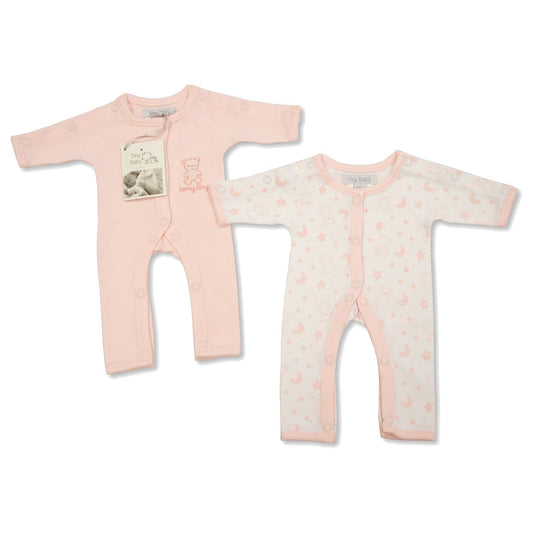 Premature Baby Girls Incubator Sleepsuits, 2 Pack, Pure Cotton - Pink