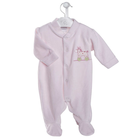 Girls Rocking Horse Velour Romper - Pink